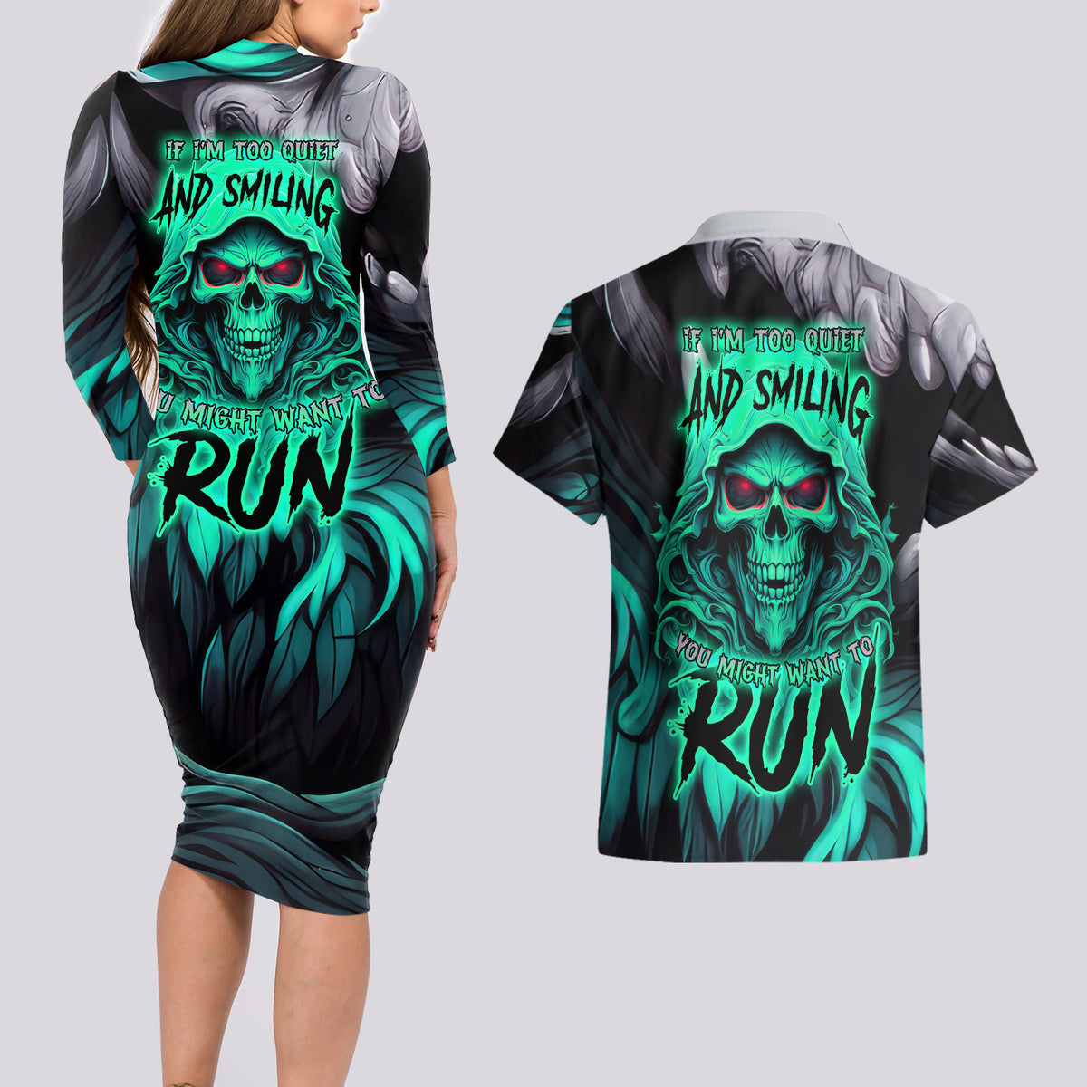 If I'm Too Quiet And Smiling You Might Want To Couples Matching Long Sleeve Bodycon Dress and Hawaiian Shirt - Wonder Print Shop