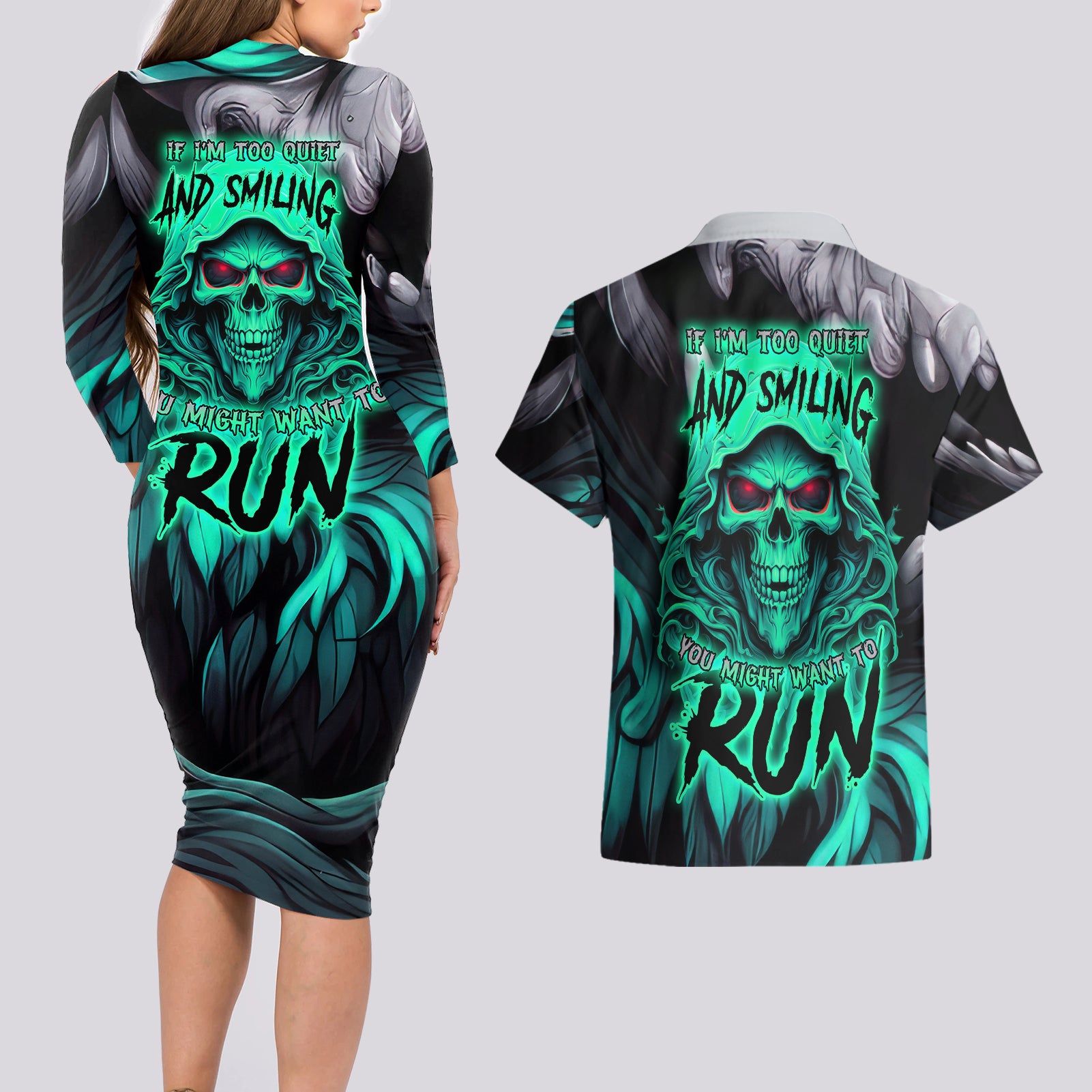 If I'm Too Quiet And Smiling You Might Want To Couples Matching Long Sleeve Bodycon Dress and Hawaiian Shirt - Wonder Print Shop