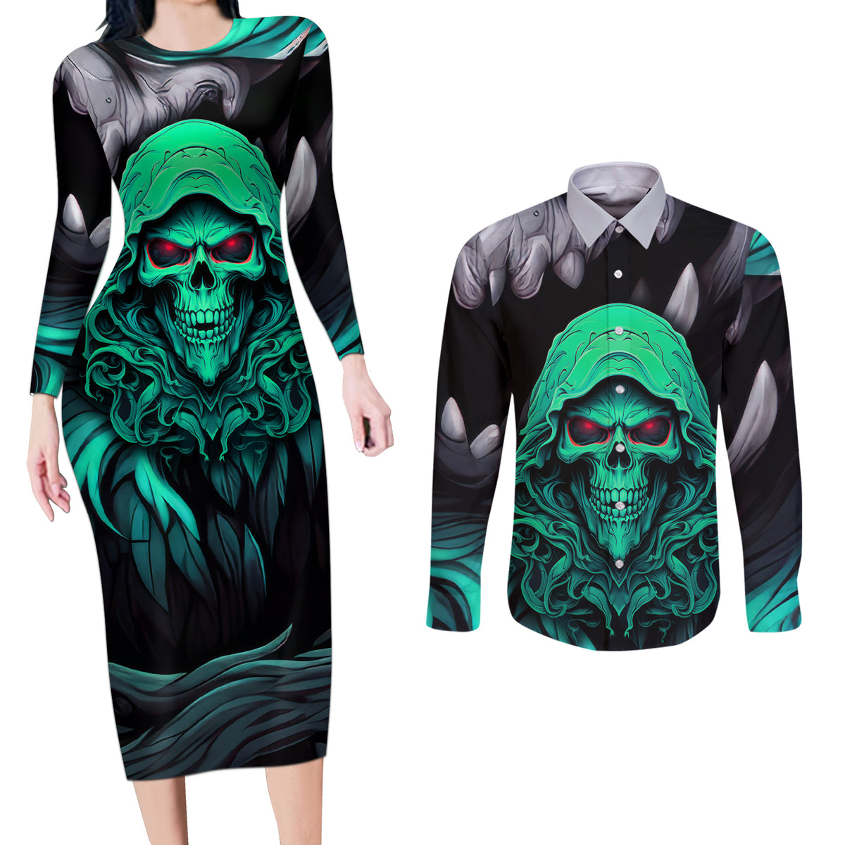 If I'm Too Quiet And Smiling You Might Want To Couples Matching Long Sleeve Bodycon Dress and Long Sleeve Button Shirts - Wonder Print Shop