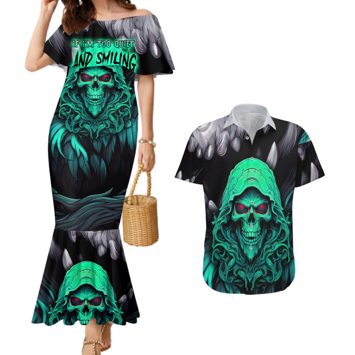 If I'm Too Quiet And Smiling You Might Want To Couples Matching Mermaid Dress and Hawaiian Shirt - Wonder Print Shop