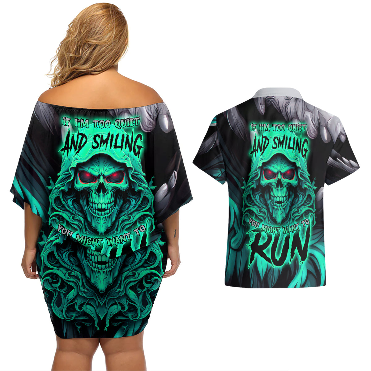 If I'm Too Quiet And Smiling You Might Want To Couples Matching Off Shoulder Short Dress and Hawaiian Shirt - Wonder Print Shop