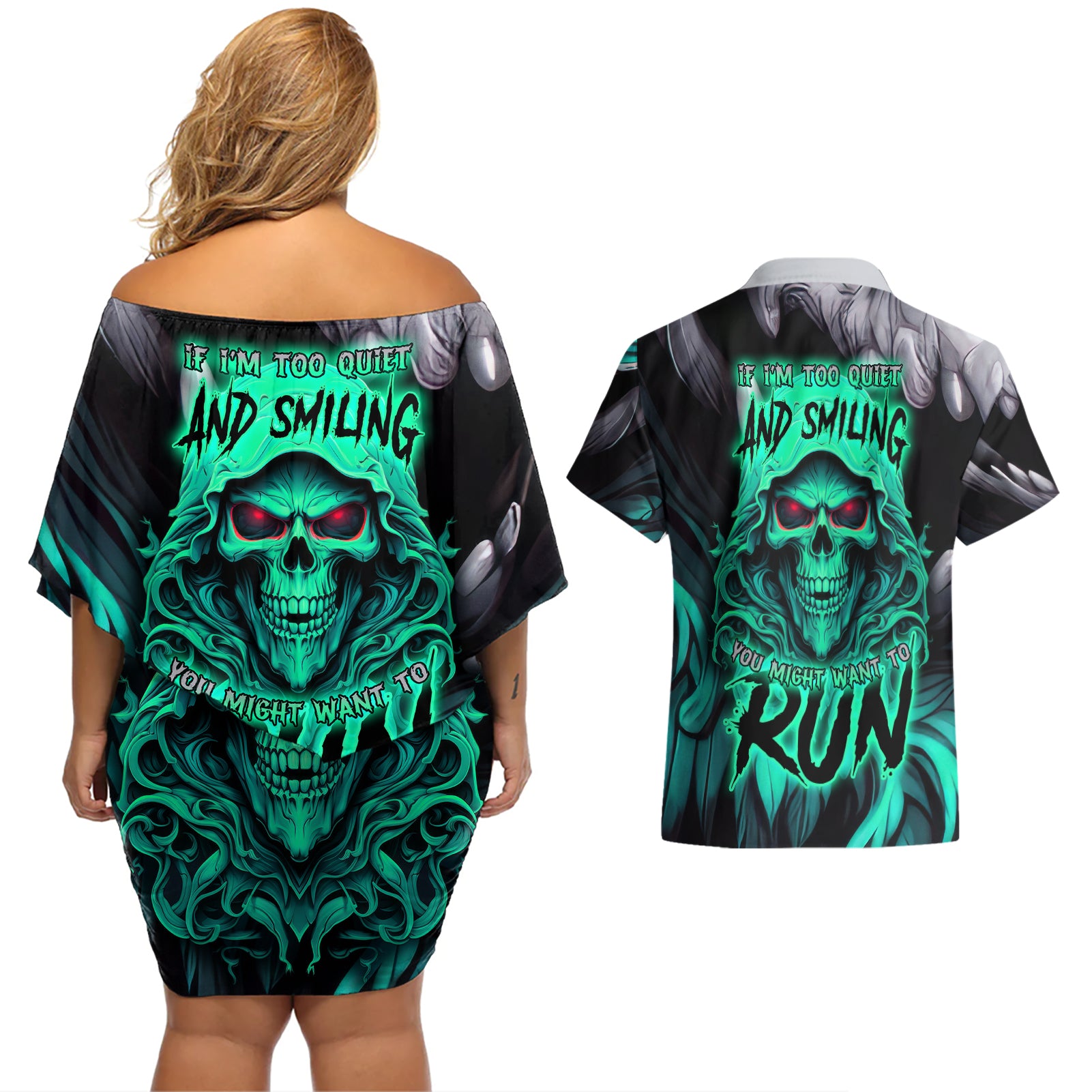 If I'm Too Quiet And Smiling You Might Want To Couples Matching Off Shoulder Short Dress and Hawaiian Shirt - Wonder Print Shop