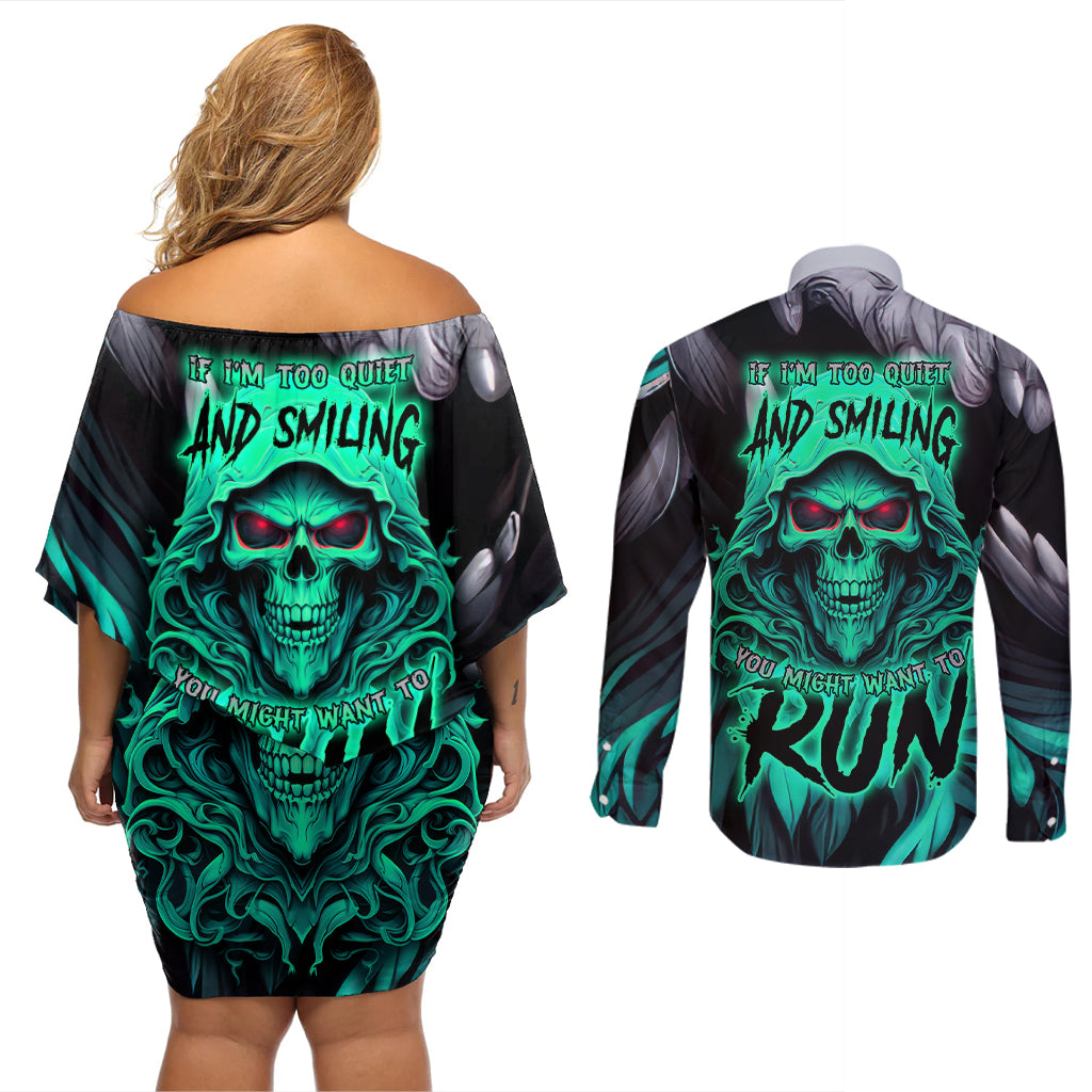 If I'm Too Quiet And Smiling You Might Want To Couples Matching Off Shoulder Short Dress and Long Sleeve Button Shirts - Wonder Print Shop
