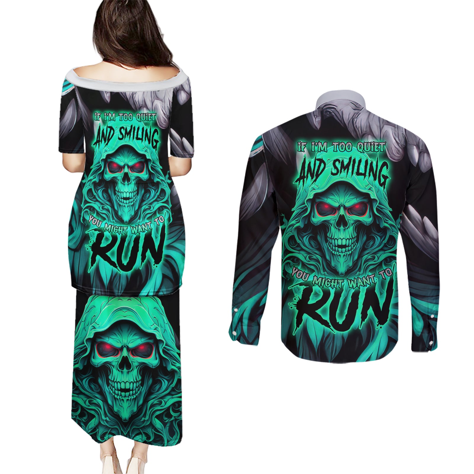 If I'm Too Quiet And Smiling You Might Want To Couples Matching Puletasi Dress and Long Sleeve Button Shirts - Wonder Print Shop