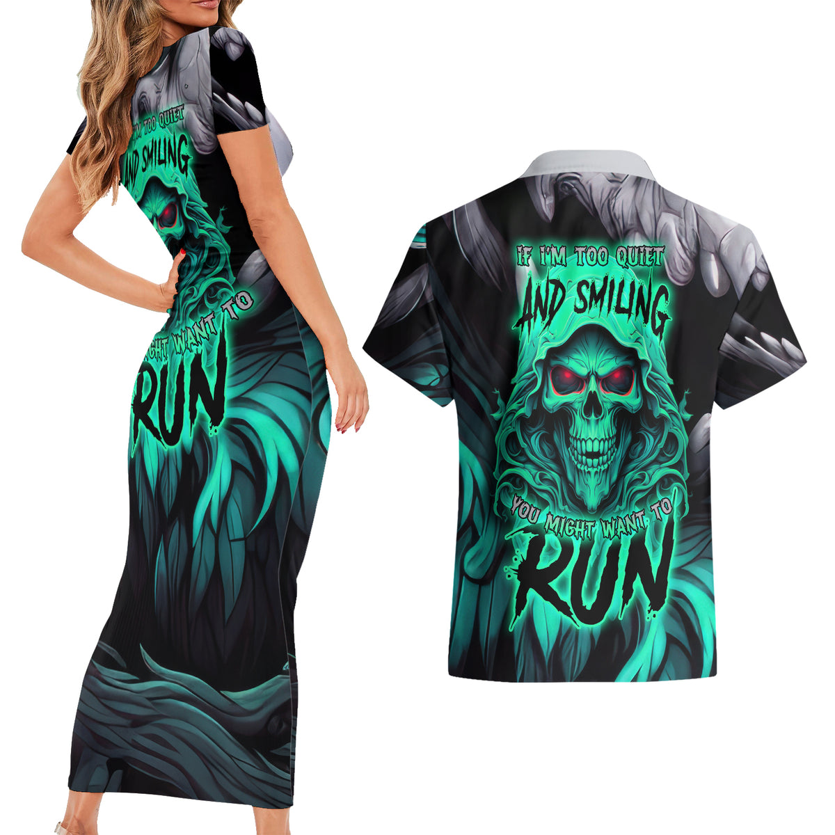 If I'm Too Quiet And Smiling You Might Want To Couples Matching Short Sleeve Bodycon Dress and Hawaiian Shirt - Wonder Print Shop