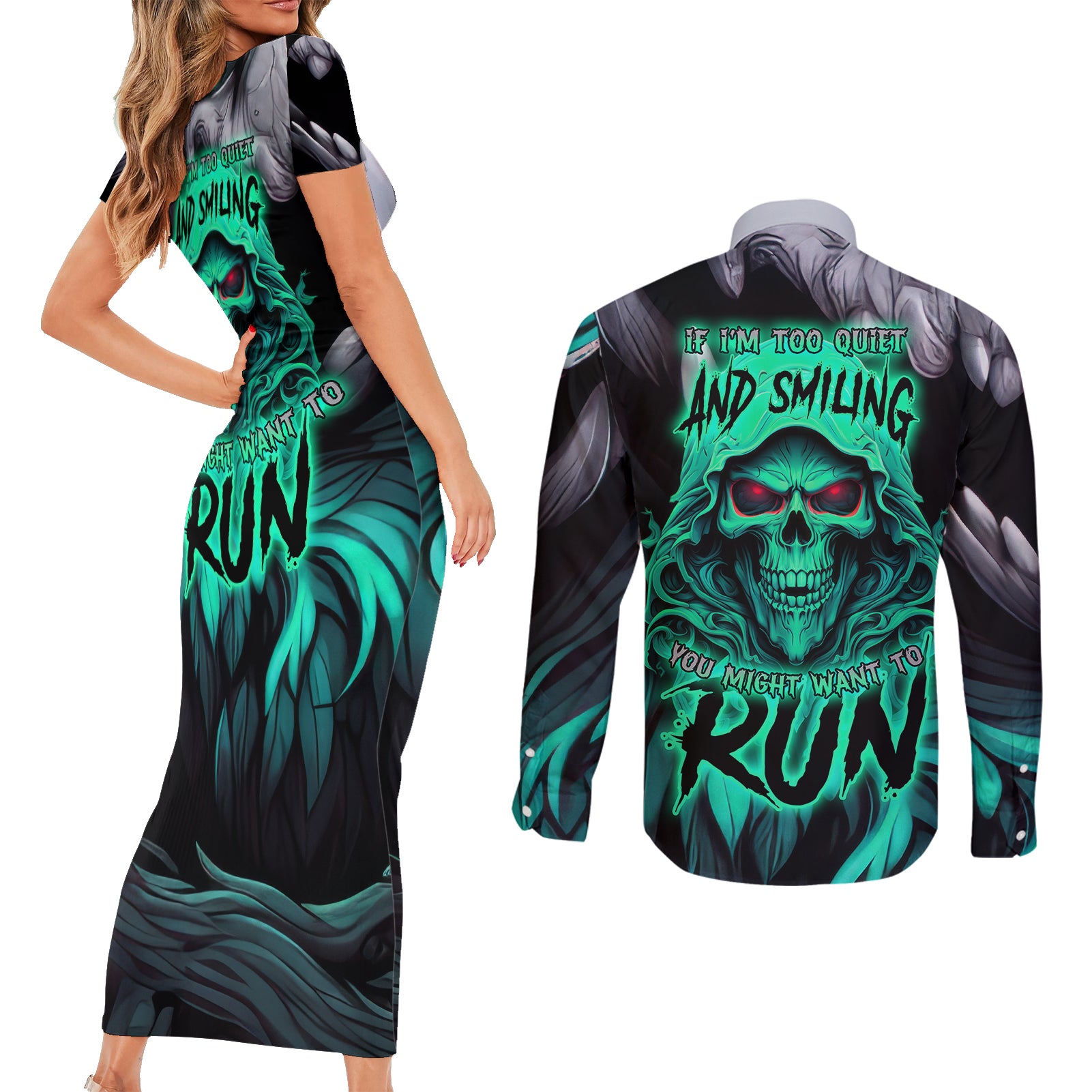 If I'm Too Quiet And Smiling You Might Want To Couples Matching Short Sleeve Bodycon Dress and Long Sleeve Button Shirts - Wonder Print Shop