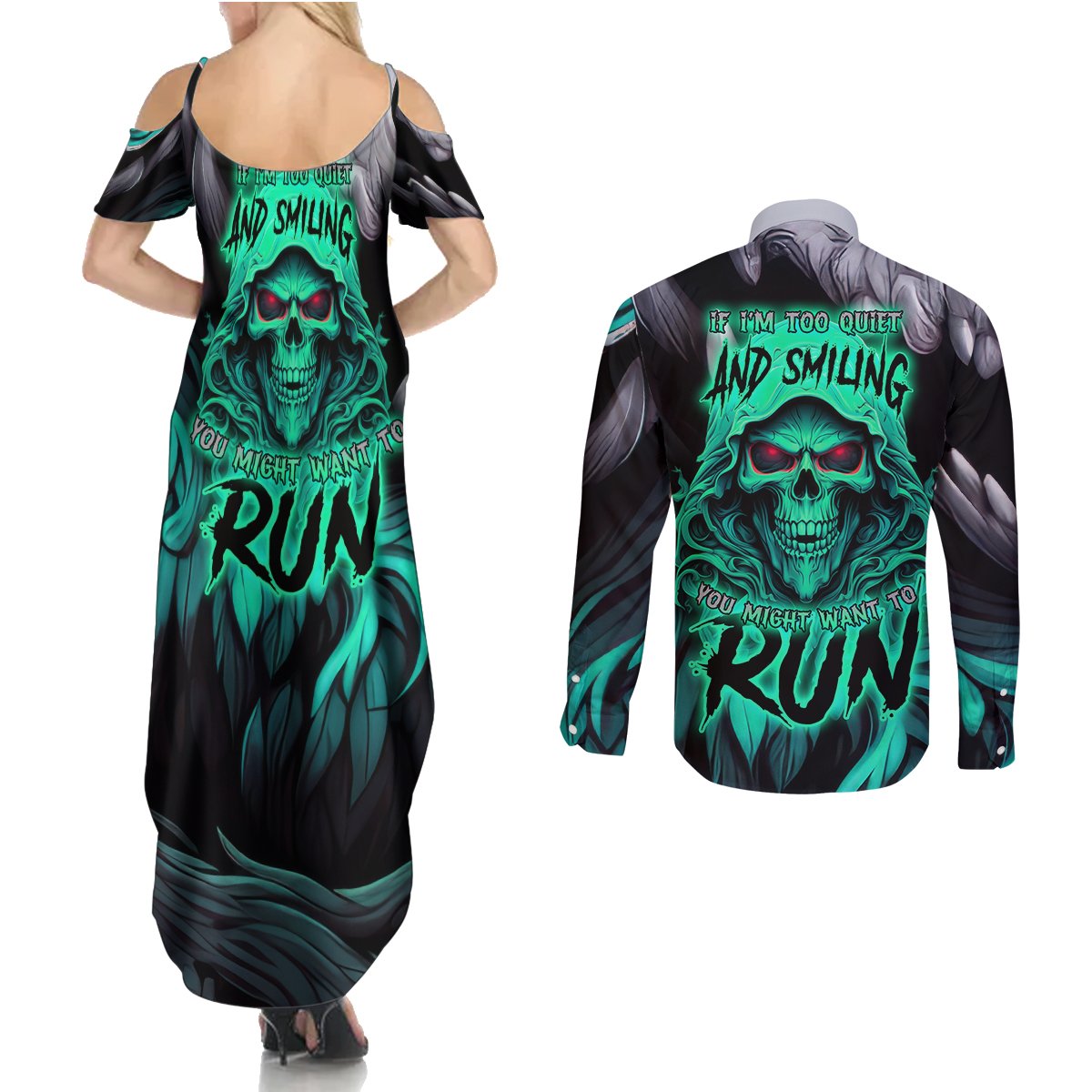 If I'm Too Quiet And Smiling You Might Want To Couples Matching Summer Maxi Dress and Long Sleeve Button Shirts - Wonder Print Shop
