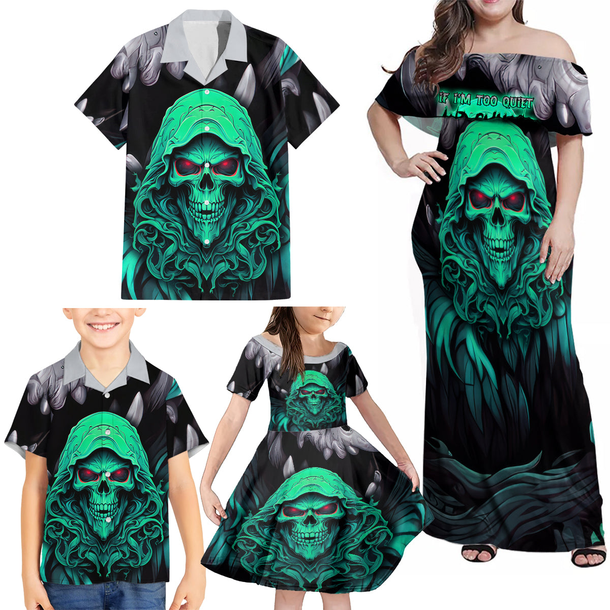 If I'm Too Quiet And Smiling You Might Want To Family Matching Off Shoulder Maxi Dress and Hawaiian Shirt - Wonder Print Shop