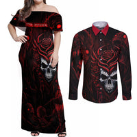 I'm Never Alone My Demon Are With Me 247 Couples Matching Off Shoulder Maxi Dress and Long Sleeve Button Shirts - Wonder Print Shop