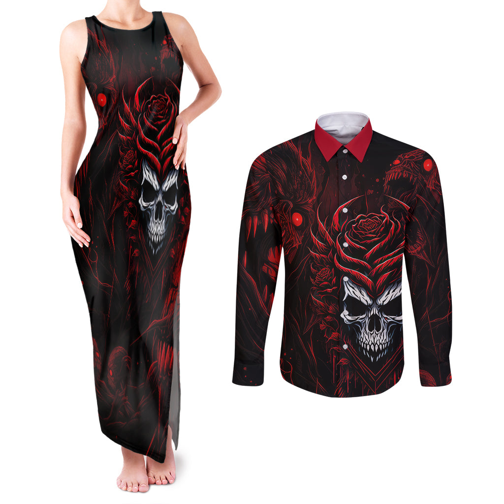I'm Never Alone My Demon Are With Me 247 Couples Matching Tank Maxi Dress and Long Sleeve Button Shirts - Wonder Print Shop