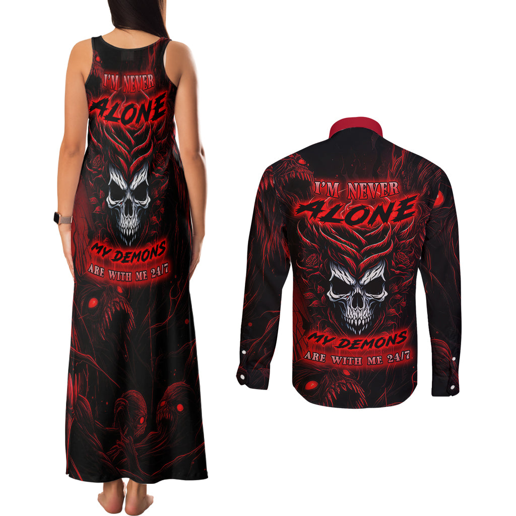 I'm Never Alone My Demon Are With Me 247 Couples Matching Tank Maxi Dress and Long Sleeve Button Shirts - Wonder Print Shop