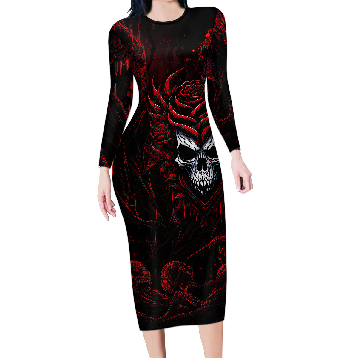 I'm Never Alone My Demon Are With Me 247 Family Matching Long Sleeve Bodycon Dress and Hawaiian Shirt - Wonder Print Shop