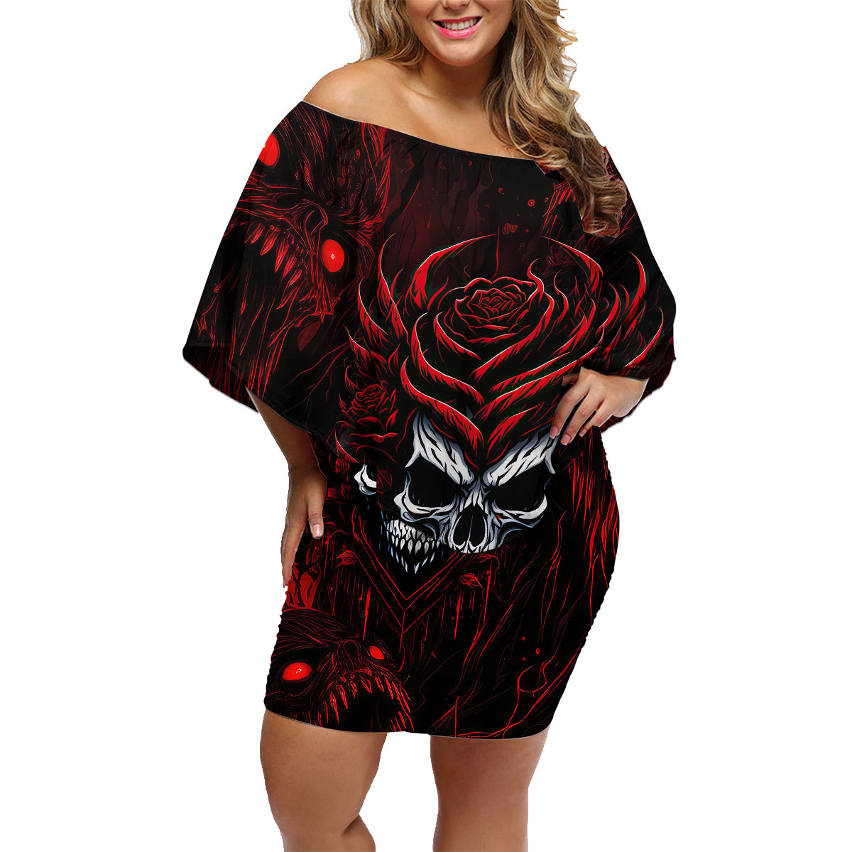 I'm Never Alone My Demon Are With Me 247 Family Matching Off Shoulder Short Dress and Hawaiian Shirt - Wonder Print Shop