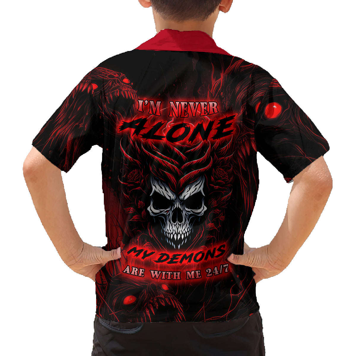 I'm Never Alone My Demon Are With Me 247 Family Matching Puletasi Dress and Hawaiian Shirt - Wonder Print Shop