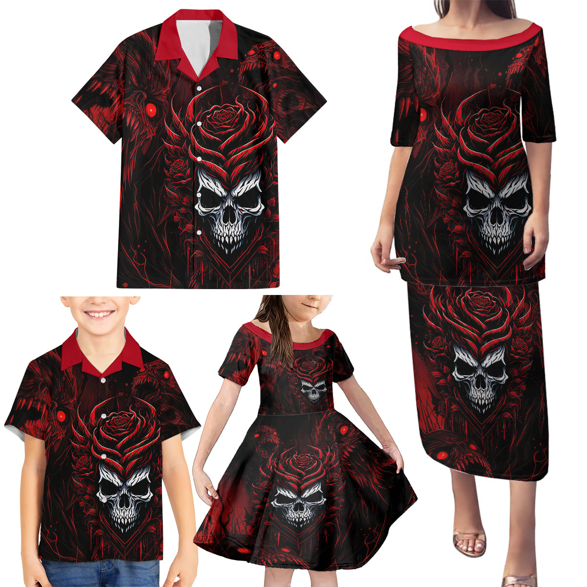 I'm Never Alone My Demon Are With Me 247 Family Matching Puletasi Dress and Hawaiian Shirt - Wonder Print Shop