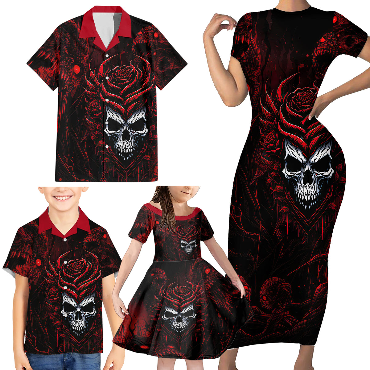I'm Never Alone My Demon Are With Me 247 Family Matching Short Sleeve Bodycon Dress and Hawaiian Shirt - Wonder Print Shop