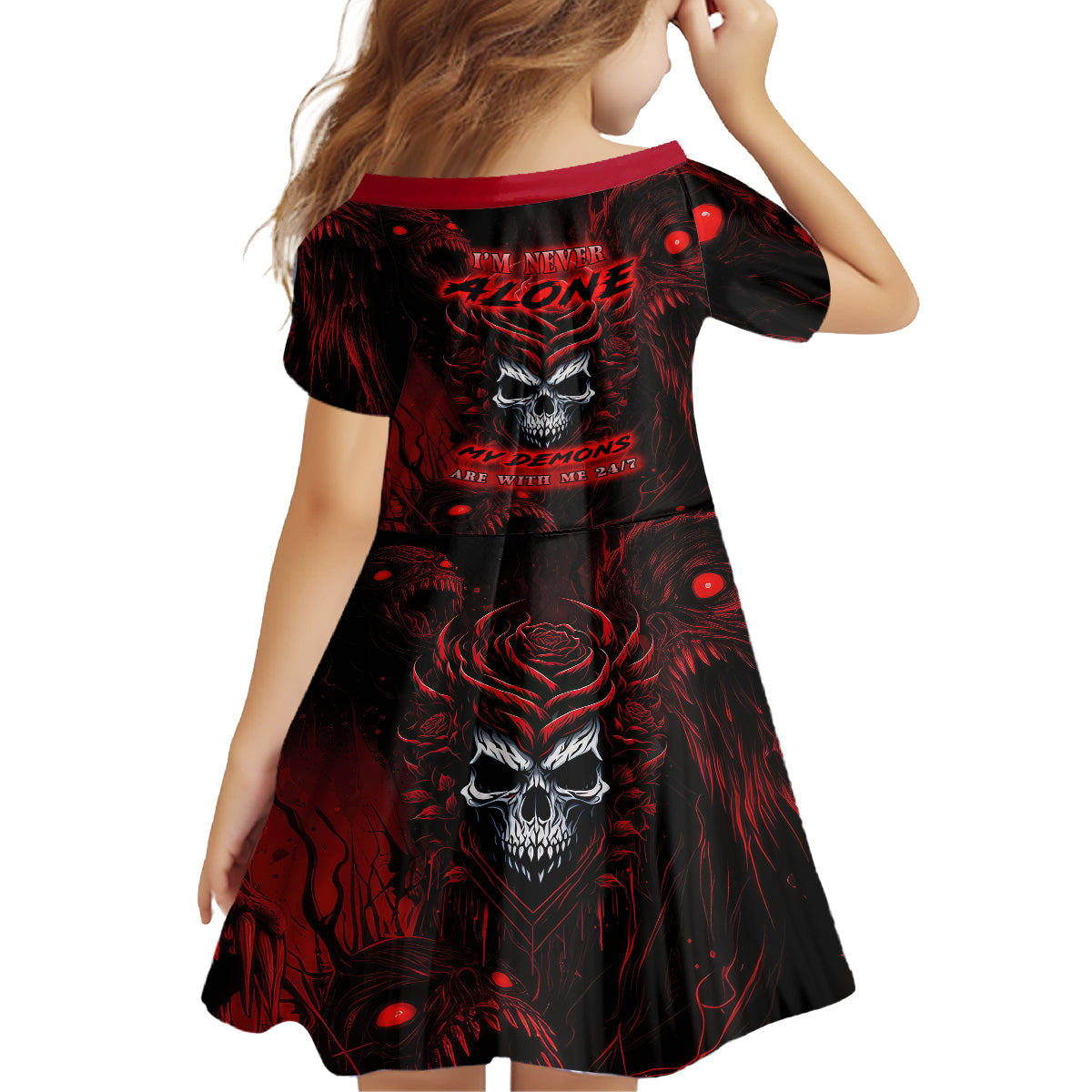 I'm Never Alone My Demon Are With Me 247 Kid Short Sleeve Dress - Wonder Print Shop