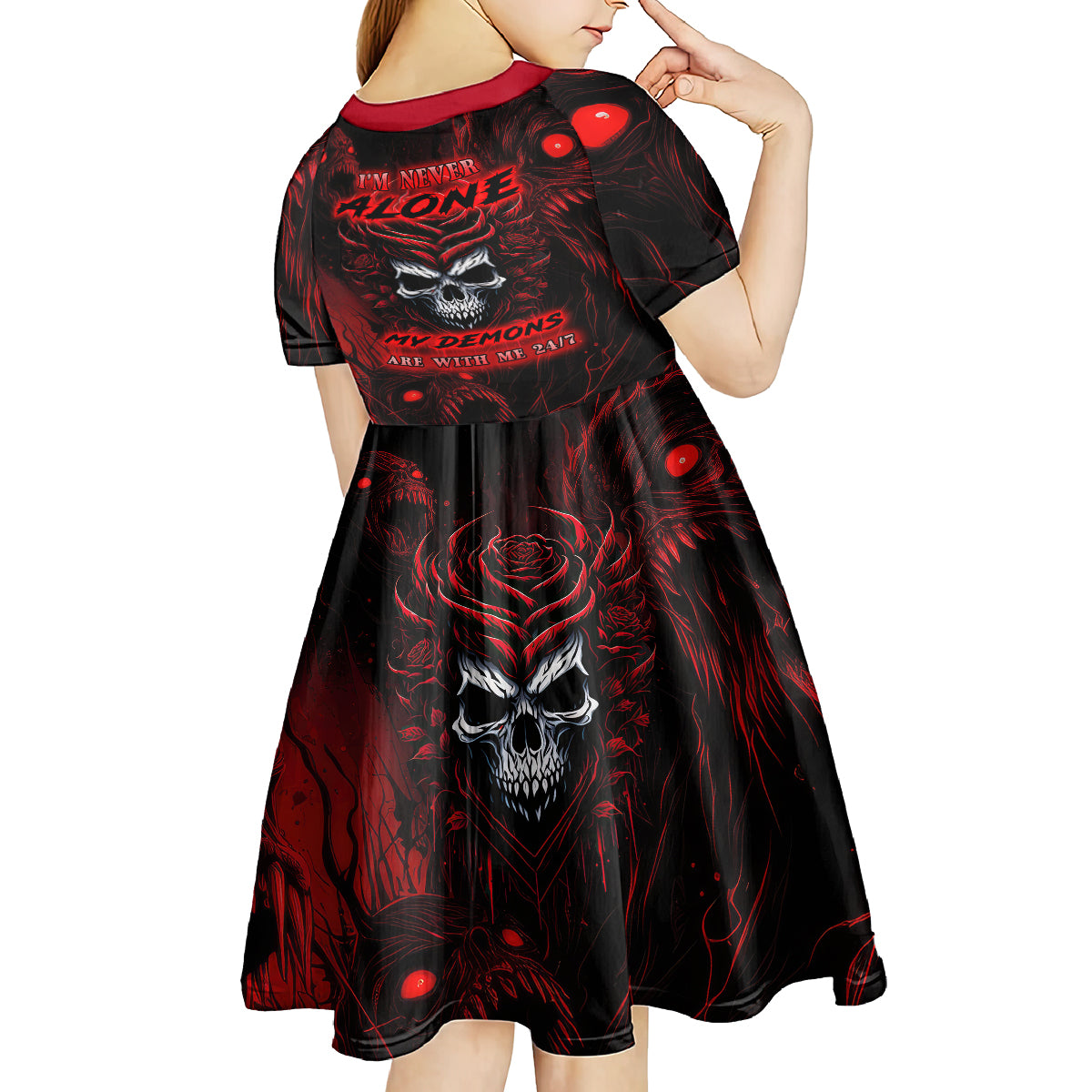 I'm Never Alone My Demon Are With Me 247 Kid Short Sleeve Dress - Wonder Print Shop