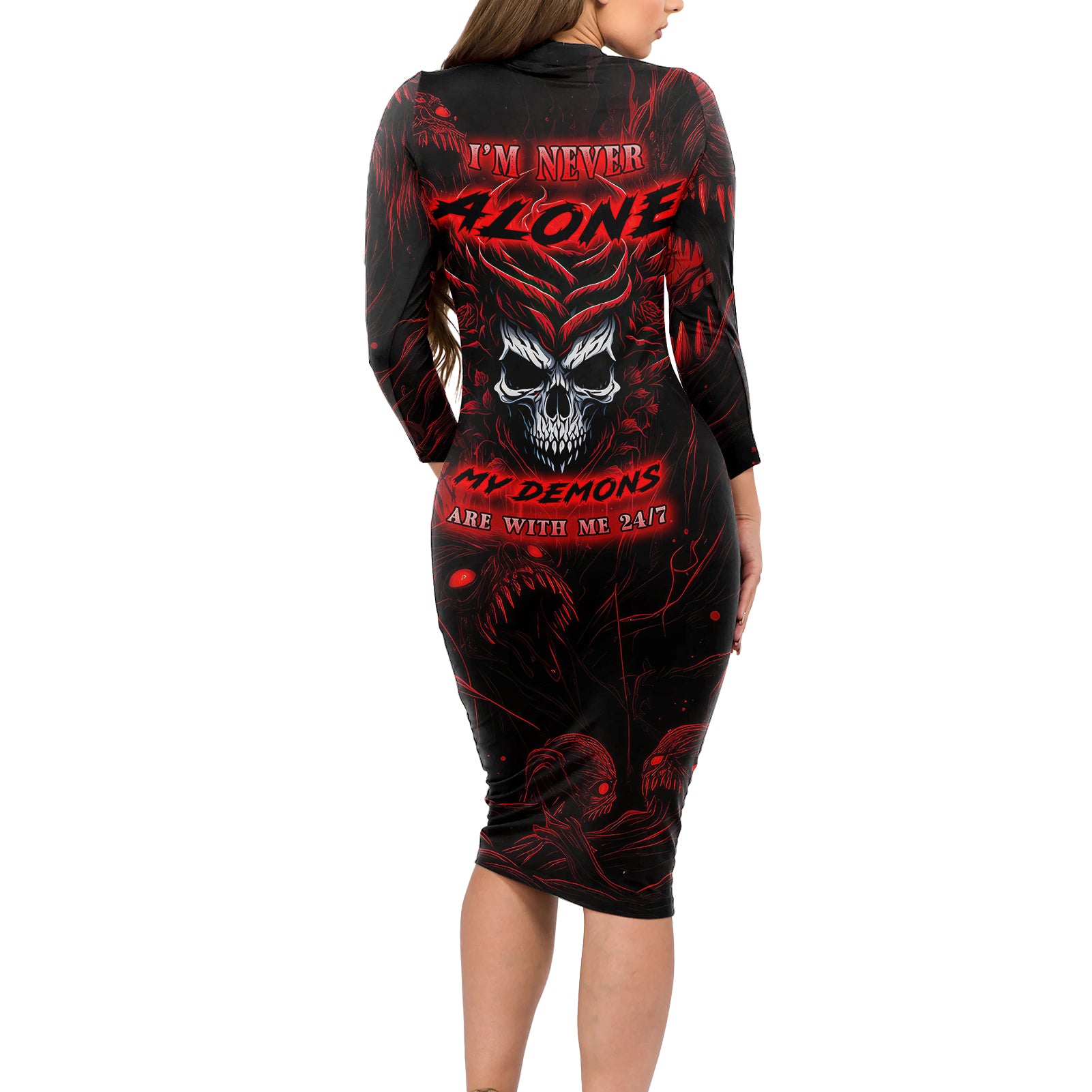I'm Never Alone My Demon Are With Me 247 Long Sleeve Bodycon Dress - Wonder Print Shop