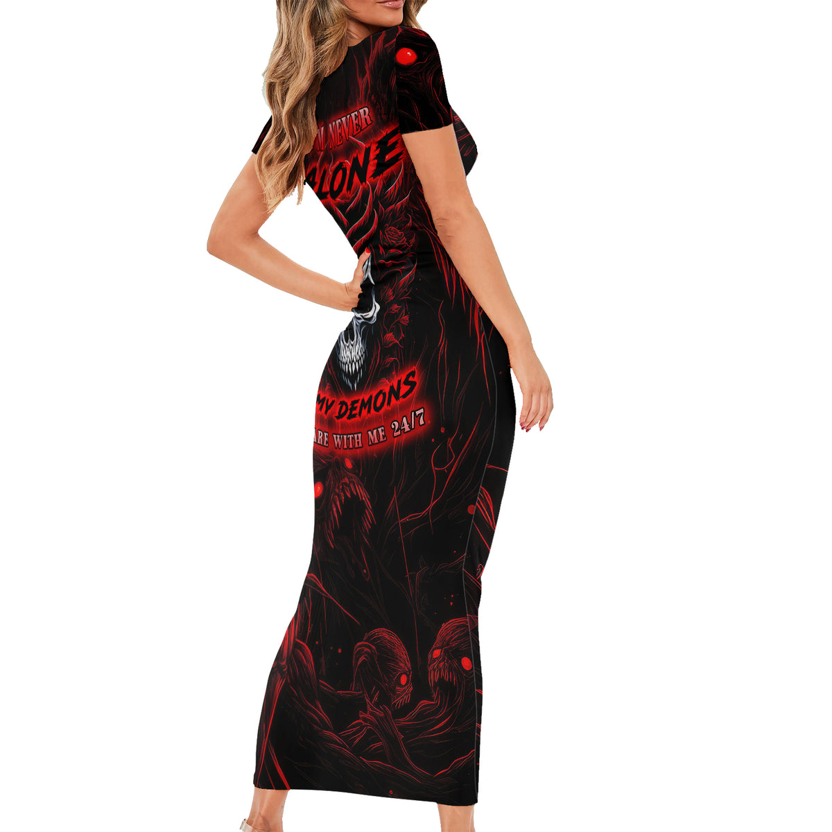 I'm Never Alone My Demon Are With Me 247 Short Sleeve Bodycon Dress - Wonder Print Shop