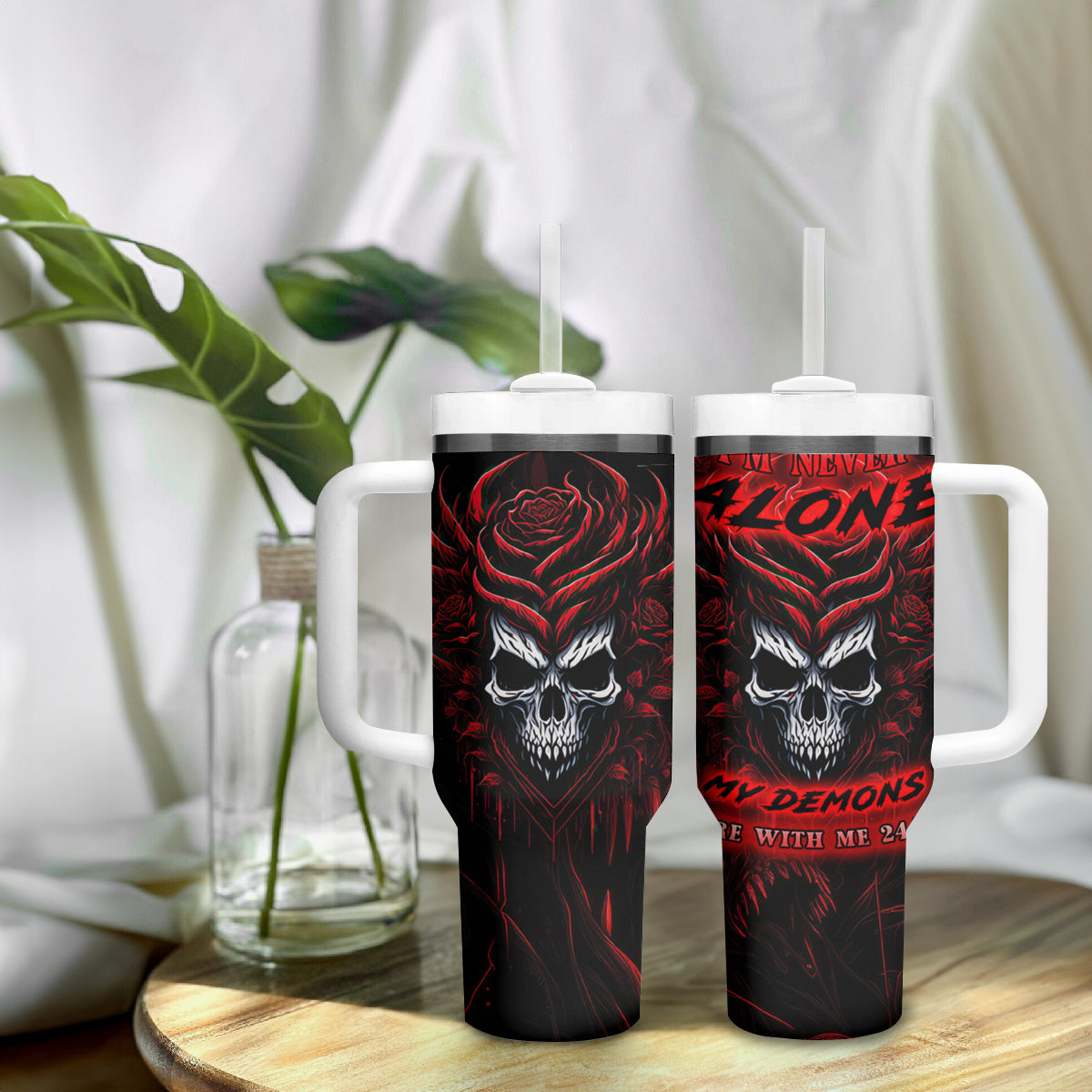 I'm Never Alone My Demon Are With Me 247 Tumbler With Handle - Wonder Print Shop