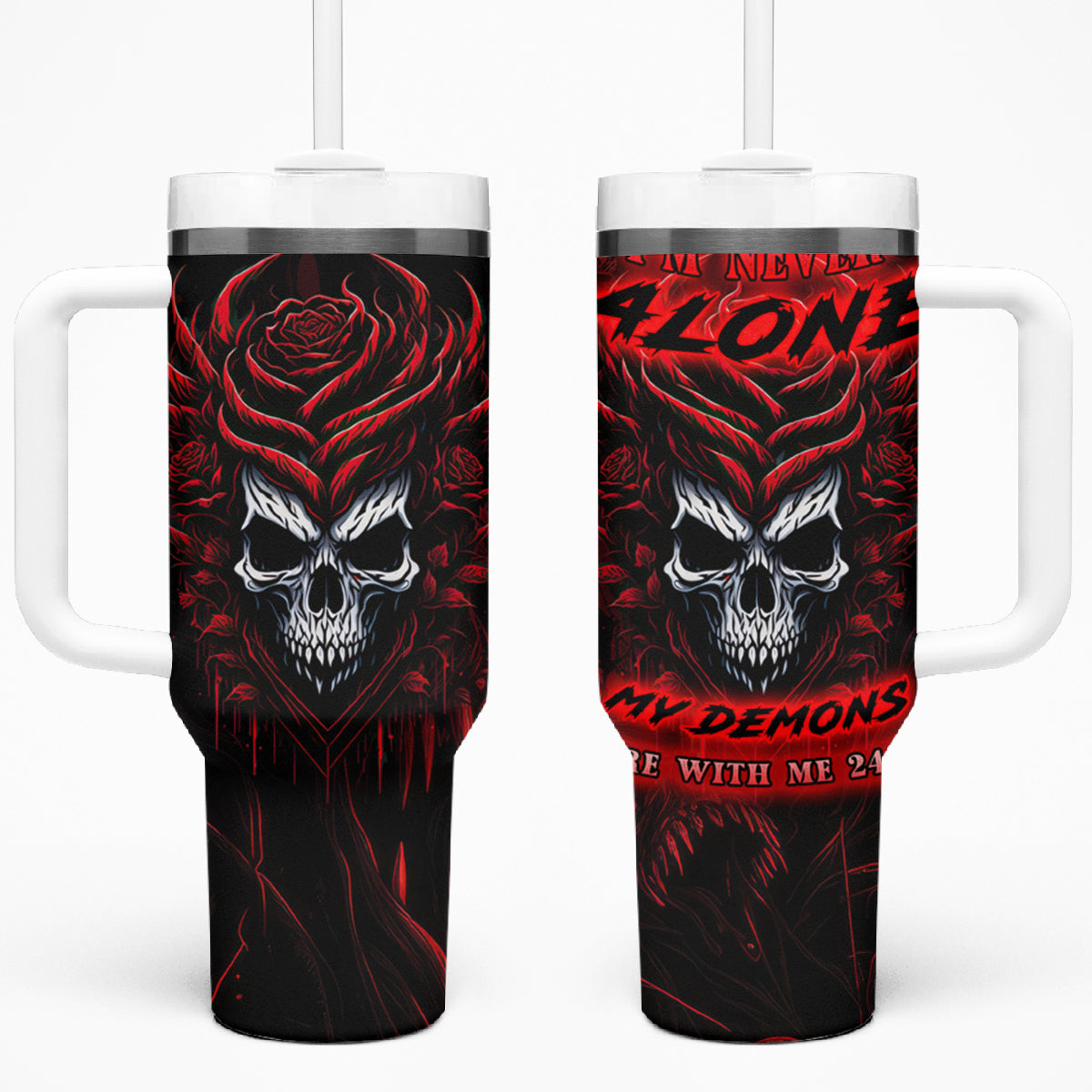 I'm Never Alone My Demon Are With Me 247 Tumbler With Handle - Wonder Print Shop