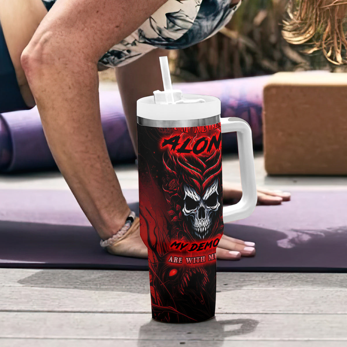 I'm Never Alone My Demon Are With Me 247 Tumbler With Handle - Wonder Print Shop