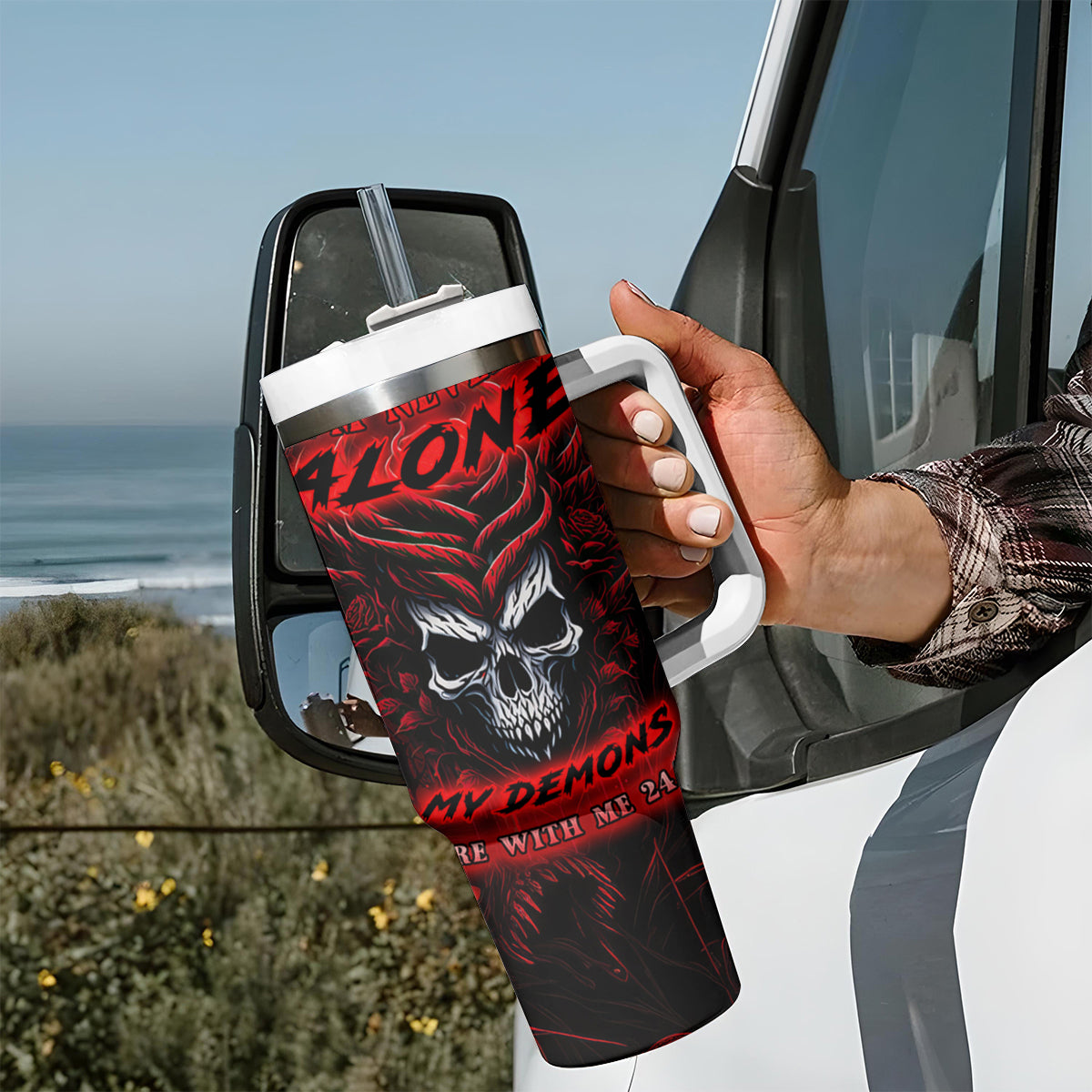 I'm Never Alone My Demon Are With Me 247 Tumbler With Handle - Wonder Print Shop