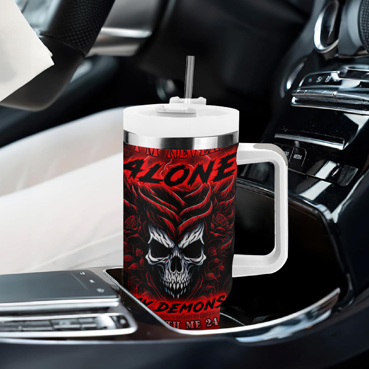 I'm Never Alone My Demon Are With Me 247 Tumbler With Handle - Wonder Print Shop