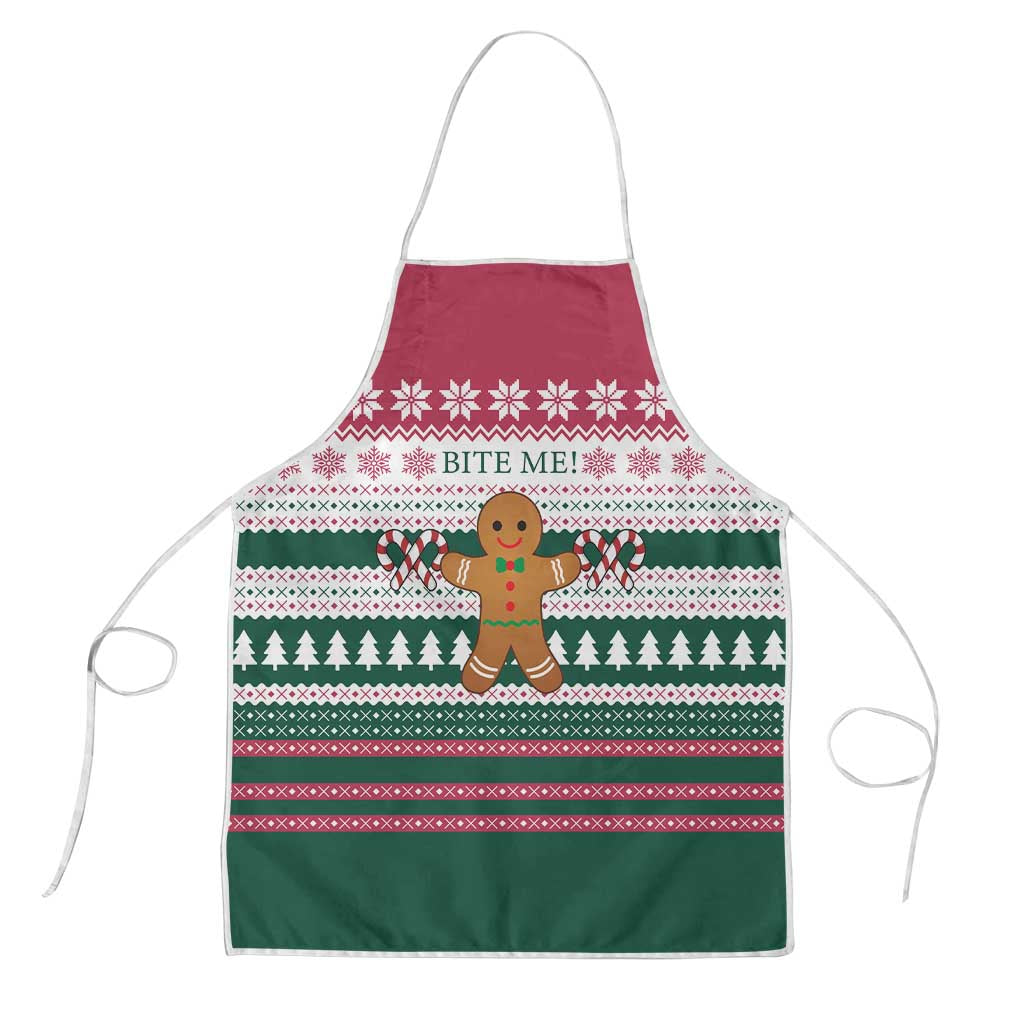 Christmas Cookies Bite Me Apron with Gingerbread Man Candy Canes and Snowflake Tree - Wonder Print Shop
