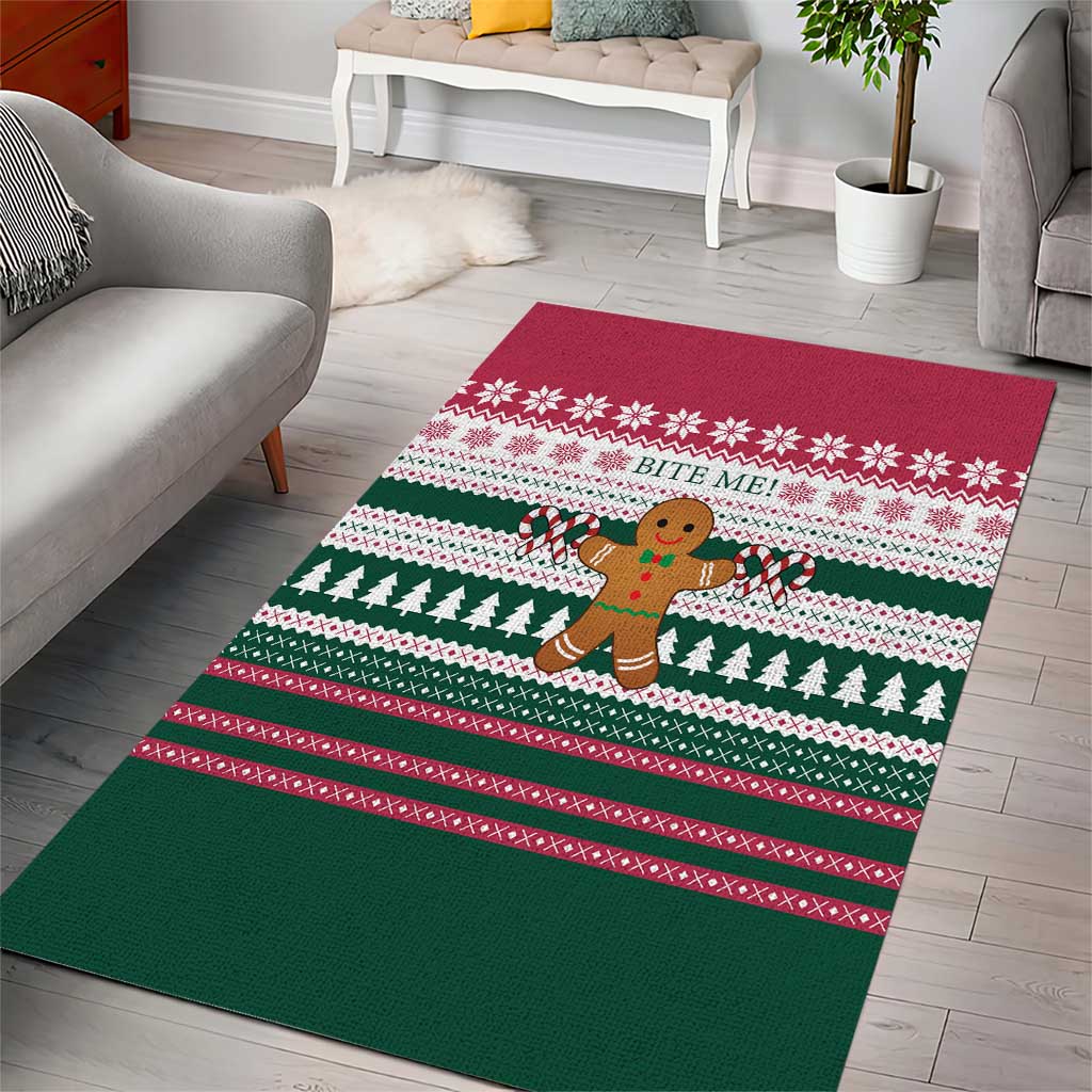 Christmas Cookies Bite Me Area Rug with Gingerbread Man Candy Canes and Snowflake Tree - Wonder Print Shop