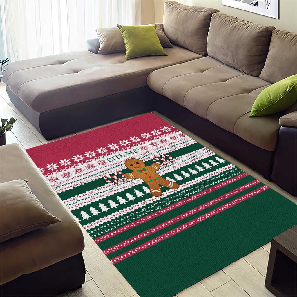 Christmas Cookies Bite Me Area Rug with Gingerbread Man Candy Canes and Snowflake Tree - Wonder Print Shop