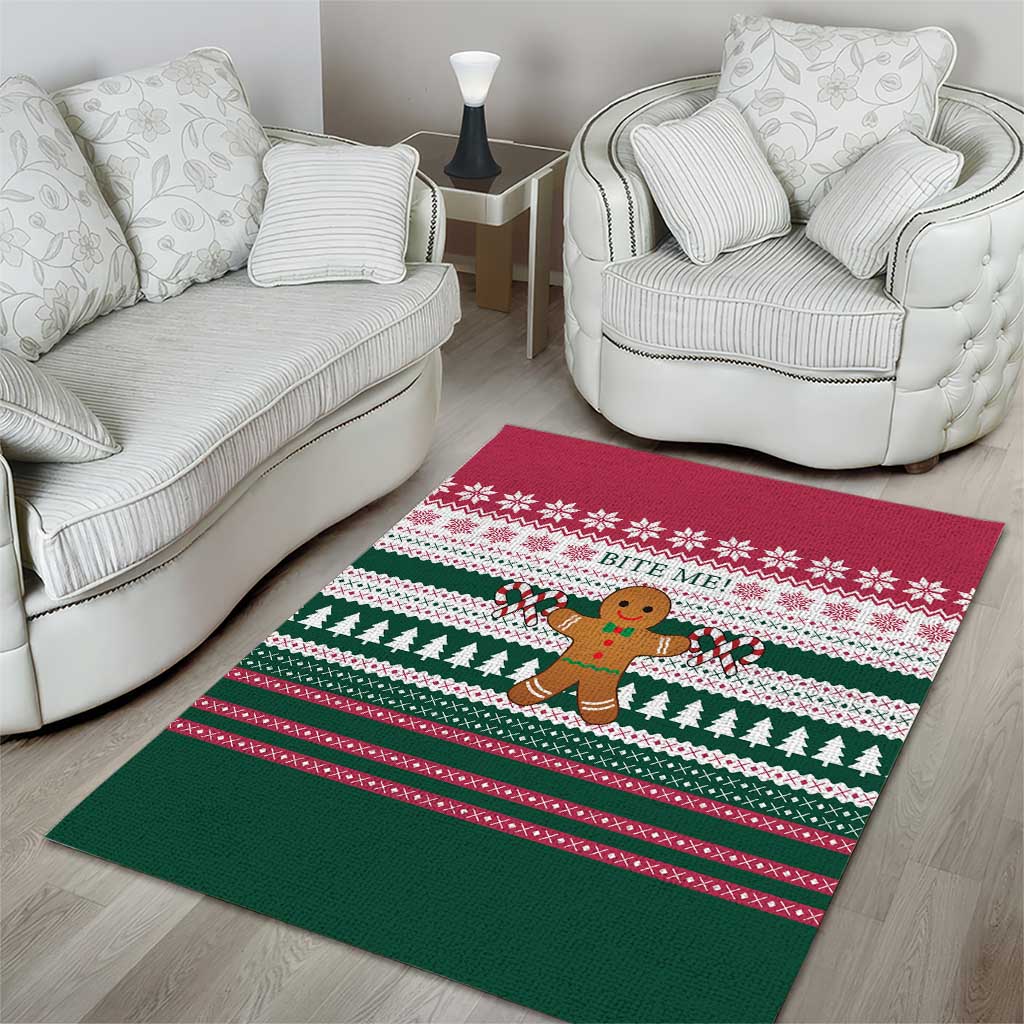 Christmas Cookies Bite Me Area Rug with Gingerbread Man Candy Canes and Snowflake Tree - Wonder Print Shop