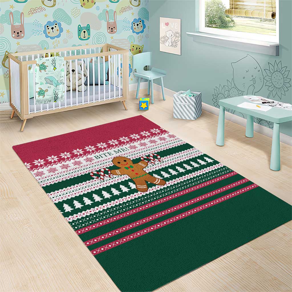 Christmas Cookies Bite Me Area Rug with Gingerbread Man Candy Canes and Snowflake Tree - Wonder Print Shop