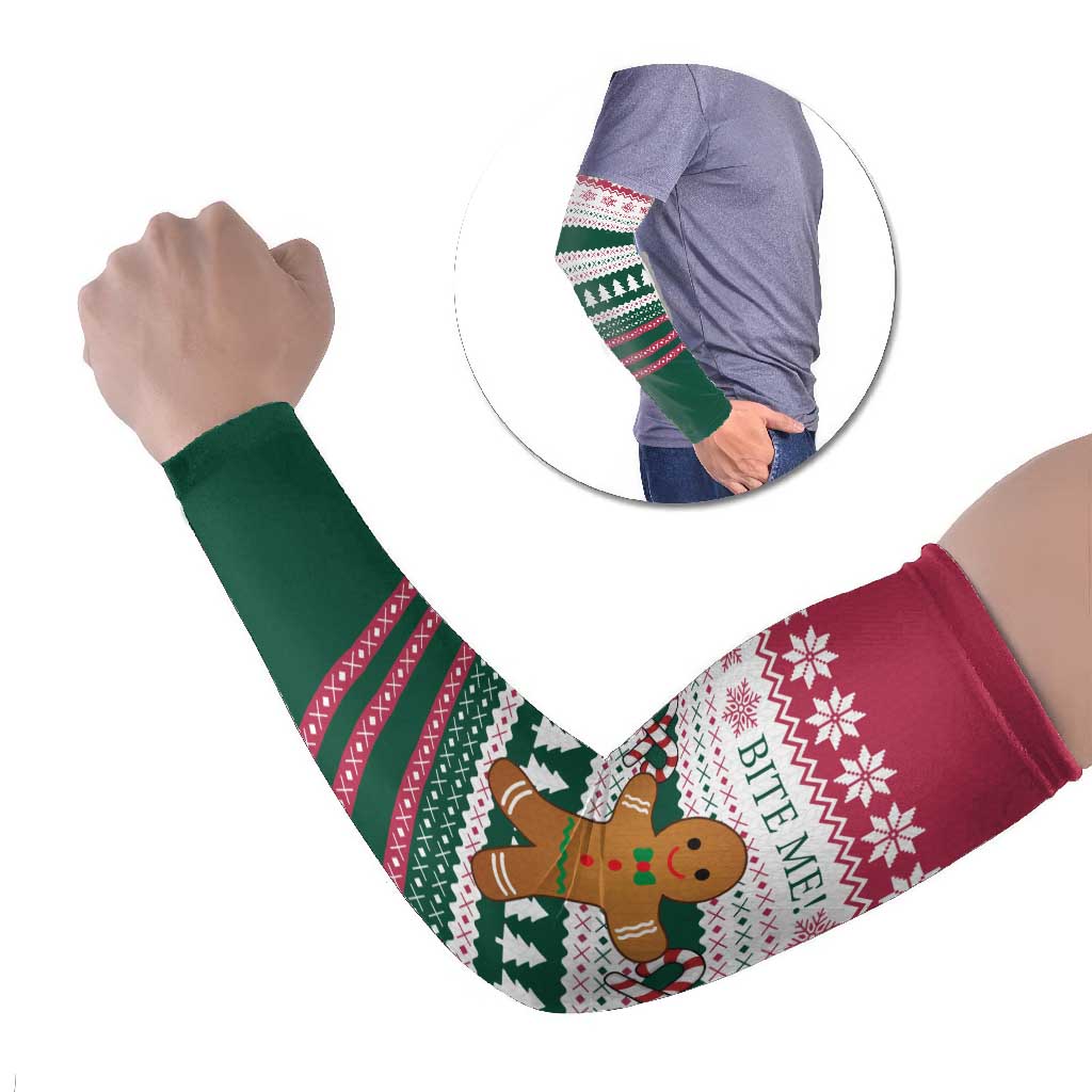 Christmas Cookies Bite Me Arm Sleeves with Gingerbread Man Candy Canes and Snowflake Tree - Wonder Print Shop