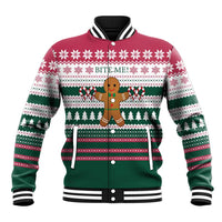 Christmas Cookies Bite Me Baseball Jacket with Gingerbread Man Candy Canes and Snowflake Tree - Wonder Print Shop
