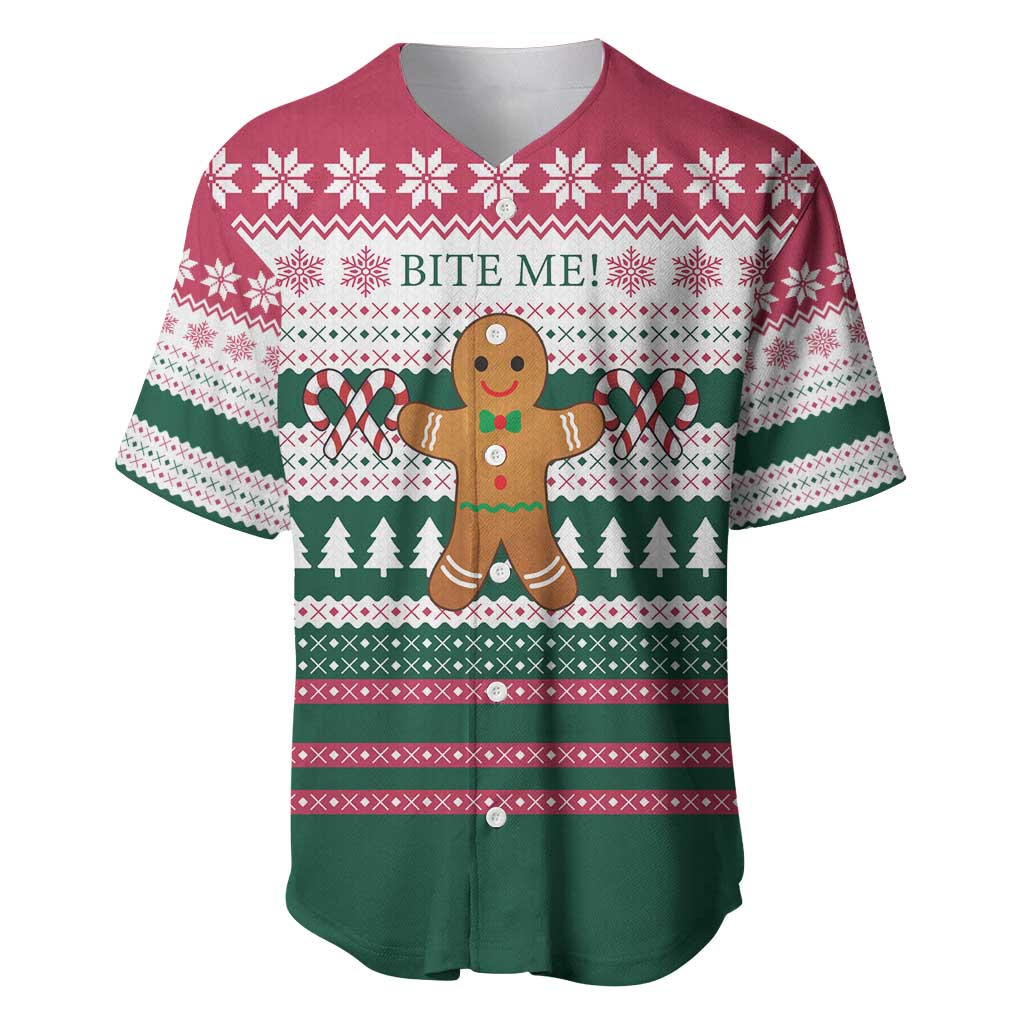 Christmas Cookies Bite Me Baseball Jersey with Gingerbread Man Candy Canes and Snowflake Tree - Wonder Print Shop