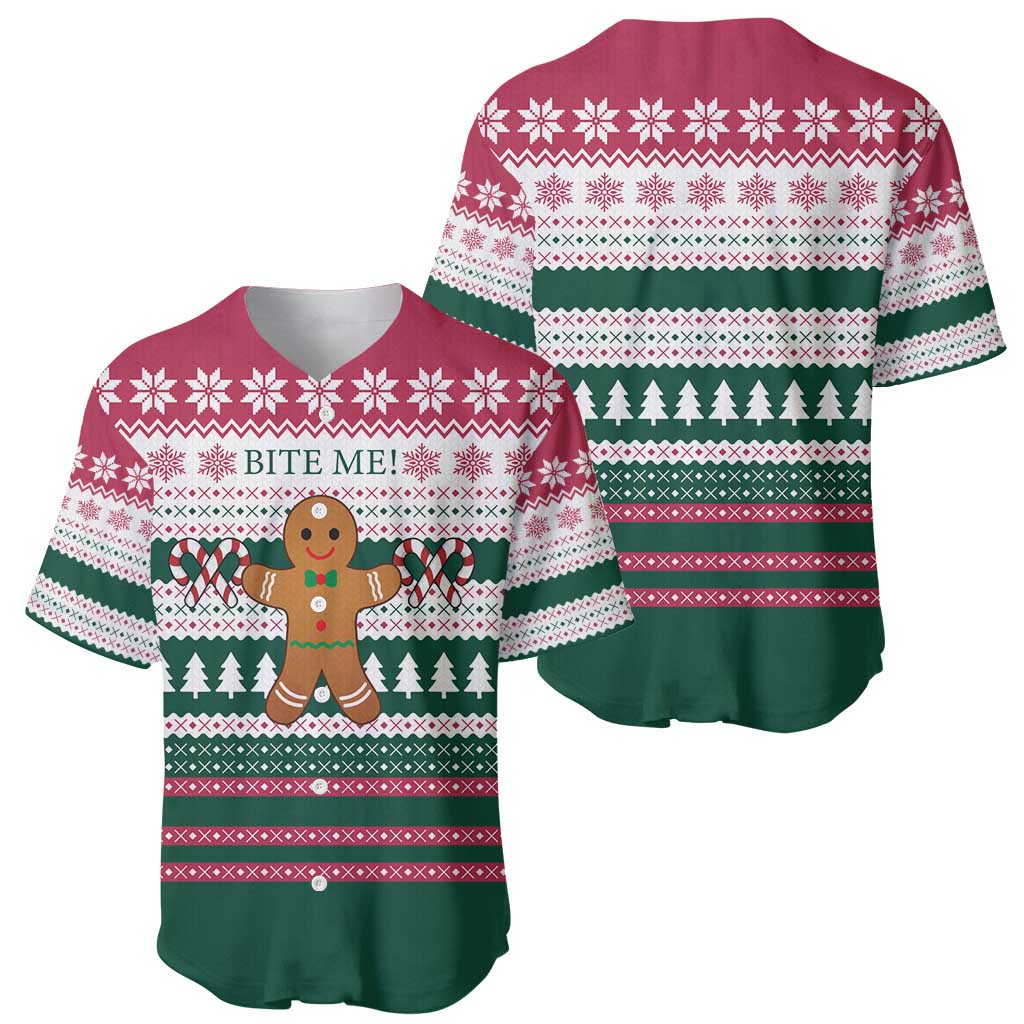 Christmas Cookies Bite Me Baseball Jersey with Gingerbread Man Candy Canes and Snowflake Tree - Wonder Print Shop