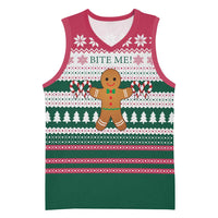 Christmas Cookies Bite Me Basketball Jersey with Gingerbread Man Candy Canes and Snowflake Tree - Wonder Print Shop