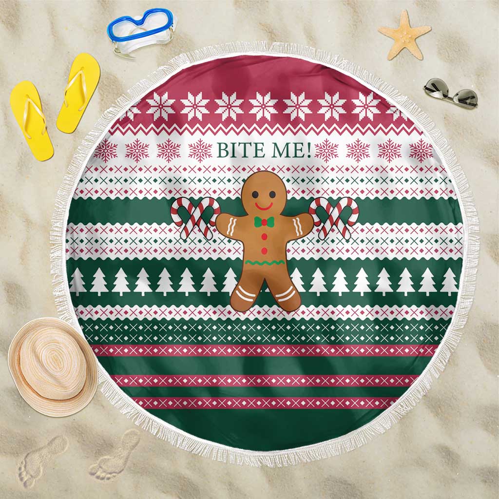 Christmas Cookies Bite Me Beach Blanket with Gingerbread Man Candy Canes and Snowflake Tree - Wonder Print Shop