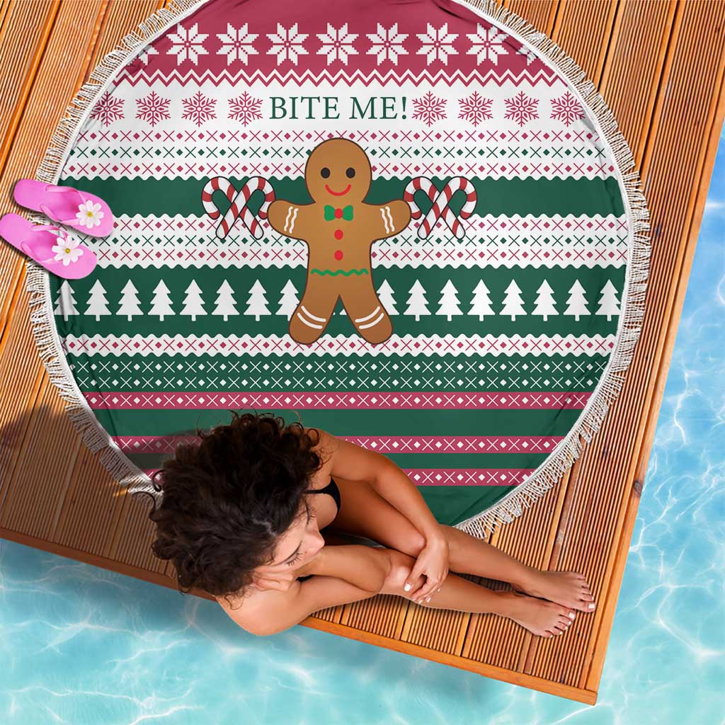 Christmas Cookies Bite Me Beach Blanket with Gingerbread Man Candy Canes and Snowflake Tree - Wonder Print Shop