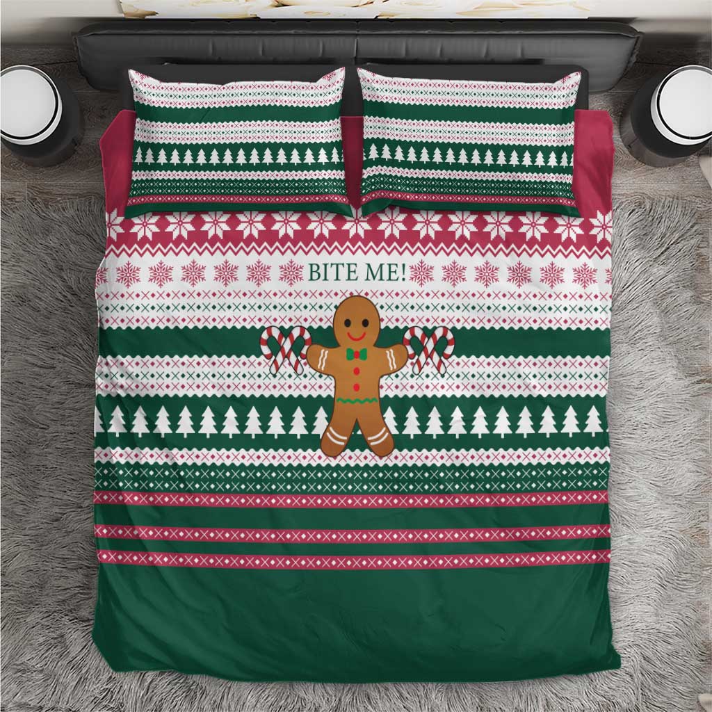 Christmas Cookies Bite Me Bedding Set with Gingerbread Man Candy Canes and Snowflake Tree - Wonder Print Shop
