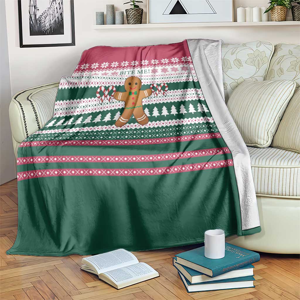 Christmas Cookies Bite Me Blanket with Gingerbread Man Candy Canes and Snowflake Tree - Wonder Print Shop