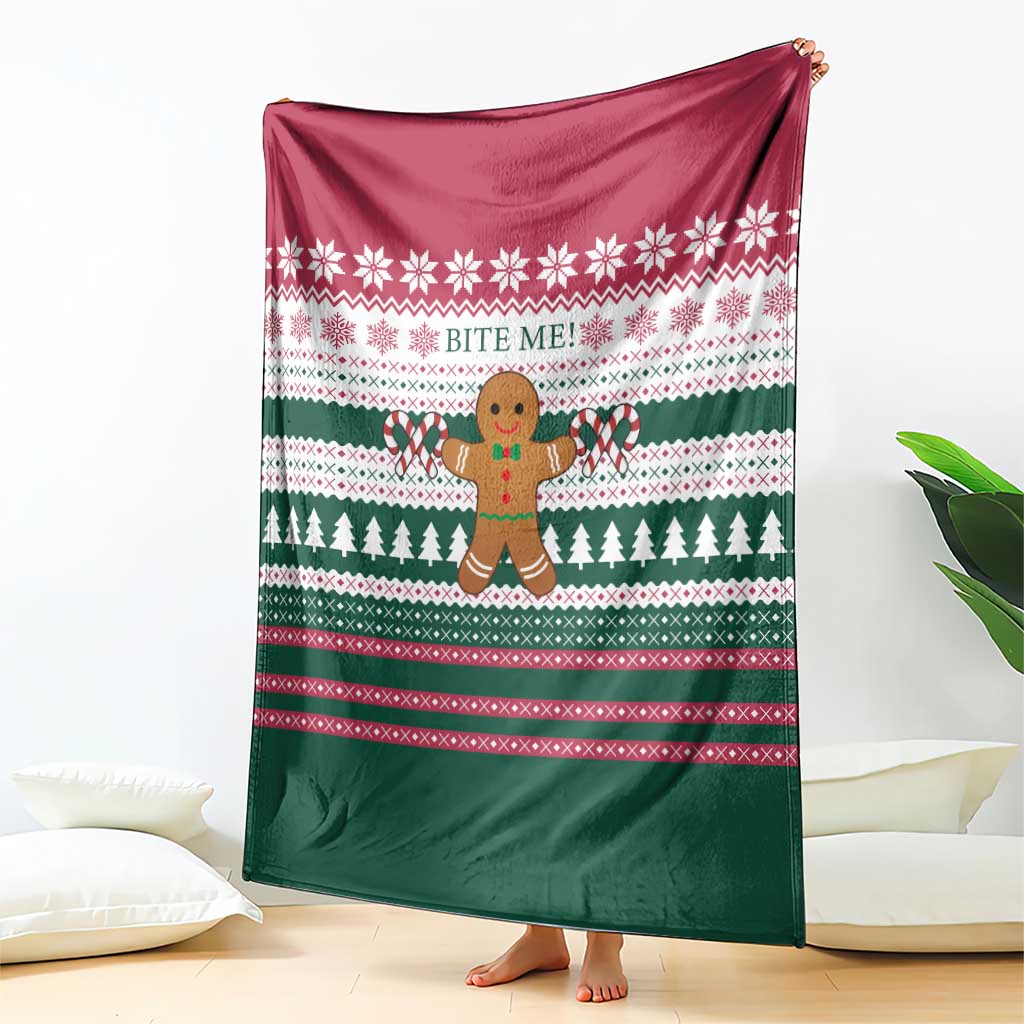 Christmas Cookies Bite Me Blanket with Gingerbread Man Candy Canes and Snowflake Tree - Wonder Print Shop