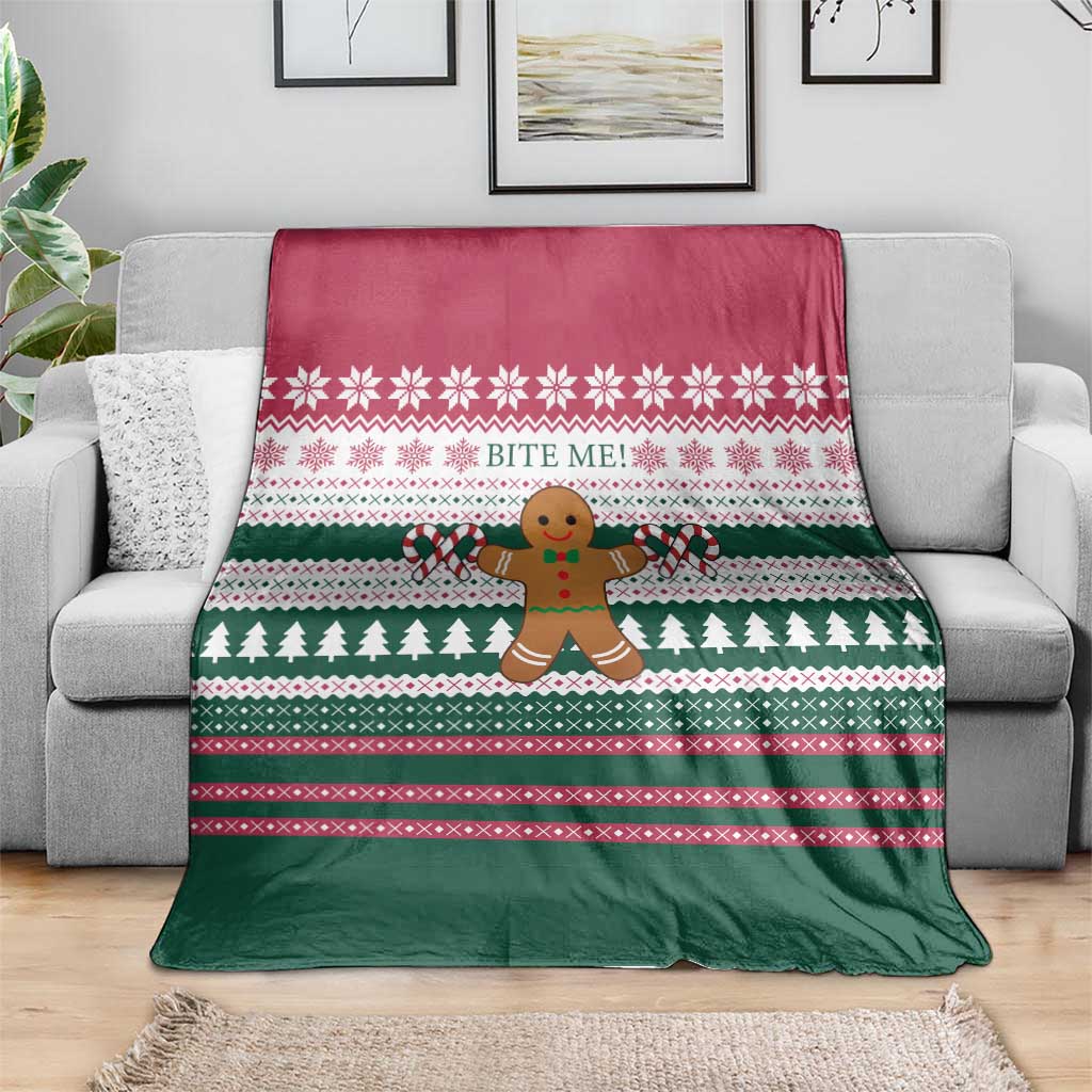 Christmas Cookies Bite Me Blanket with Gingerbread Man Candy Canes and Snowflake Tree - Wonder Print Shop