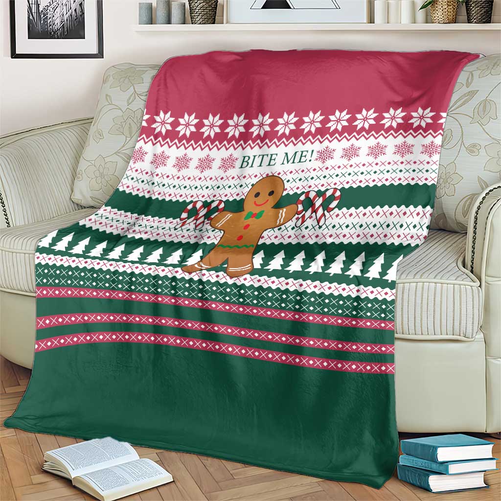 Christmas Cookies Bite Me Blanket with Gingerbread Man Candy Canes and Snowflake Tree - Wonder Print Shop