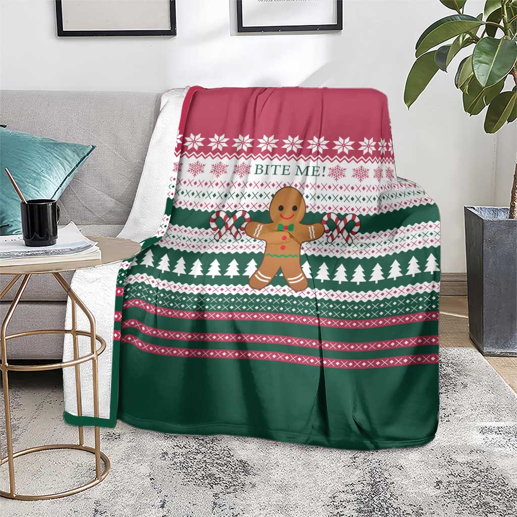 Christmas Cookies Bite Me Blanket with Gingerbread Man Candy Canes and Snowflake Tree - Wonder Print Shop