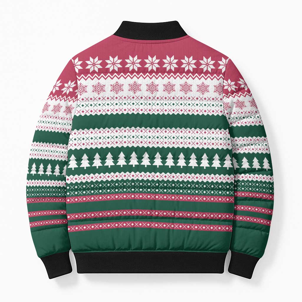 Christmas Cookies Bite Me Bomber Puffer Jacket with Gingerbread Man Candy Canes and Snowflake Tree - Wonder Print Shop
