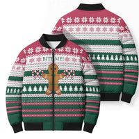 Christmas Cookies Bite Me Bomber Puffer Jacket with Gingerbread Man Candy Canes and Snowflake Tree - Wonder Print Shop