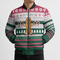 Christmas Cookies Bite Me Bomber Puffer Jacket with Gingerbread Man Candy Canes and Snowflake Tree - Wonder Print Shop